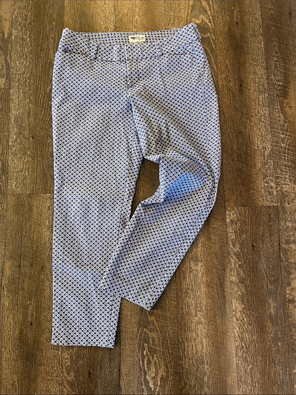 Blue Floral Printed Stretch Capri Pants